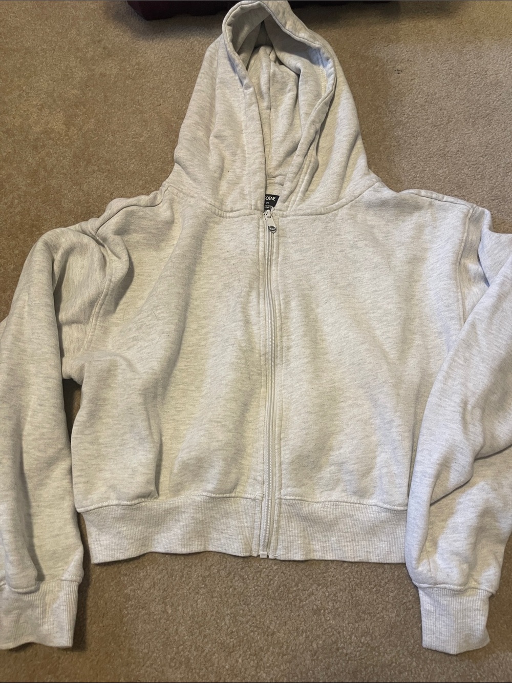 Classic Light Gray Zip-Up cropped Hooded Sweater